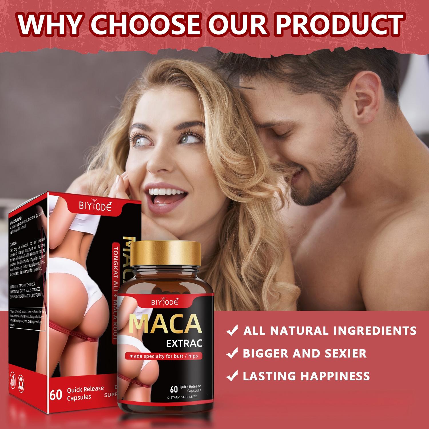Maca Extract 3000mg for Curves | Natural Butt Enhancement Pills for Women | 60 Capsules | Booty, Hips, Hormonal Balance Support Supplement | All Natural Ingredients, Non-GMO