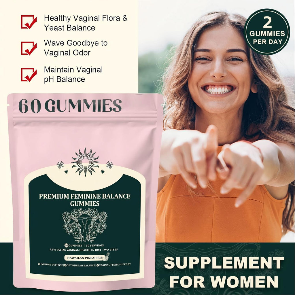 Premium Feminine Balance Gummies for Women, Hawaiian Pineapple Gummies for Women PH Balance Support - Immune Support Gluten-Free - 60 Gummies - 30 Servings