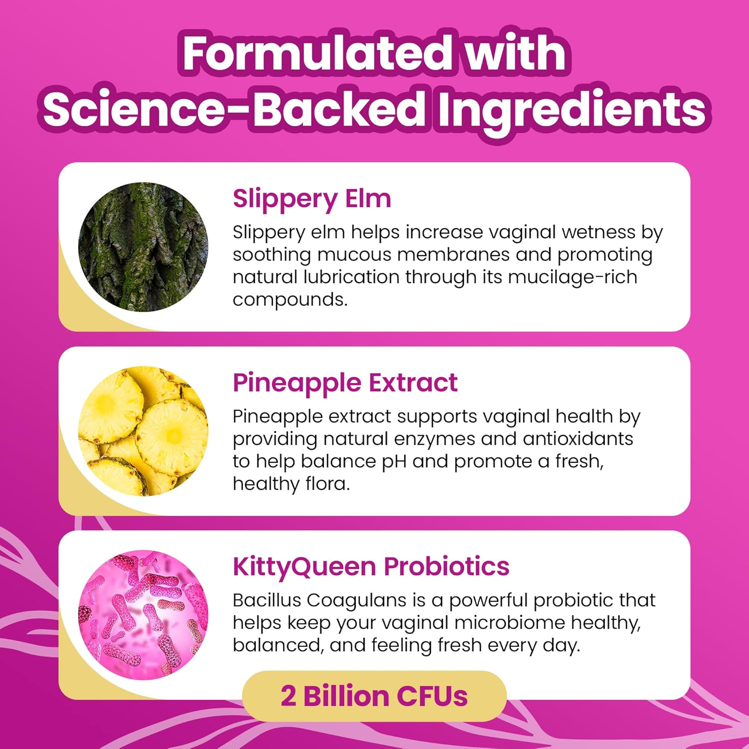 Feminine Probiotic and Moisture Gummies, Pineapple Flavor, Women’s Probiotic Gummies for Vaginal Health, pH Balance, Odor Control, Flora Support and Moisture Boost, 60 Count