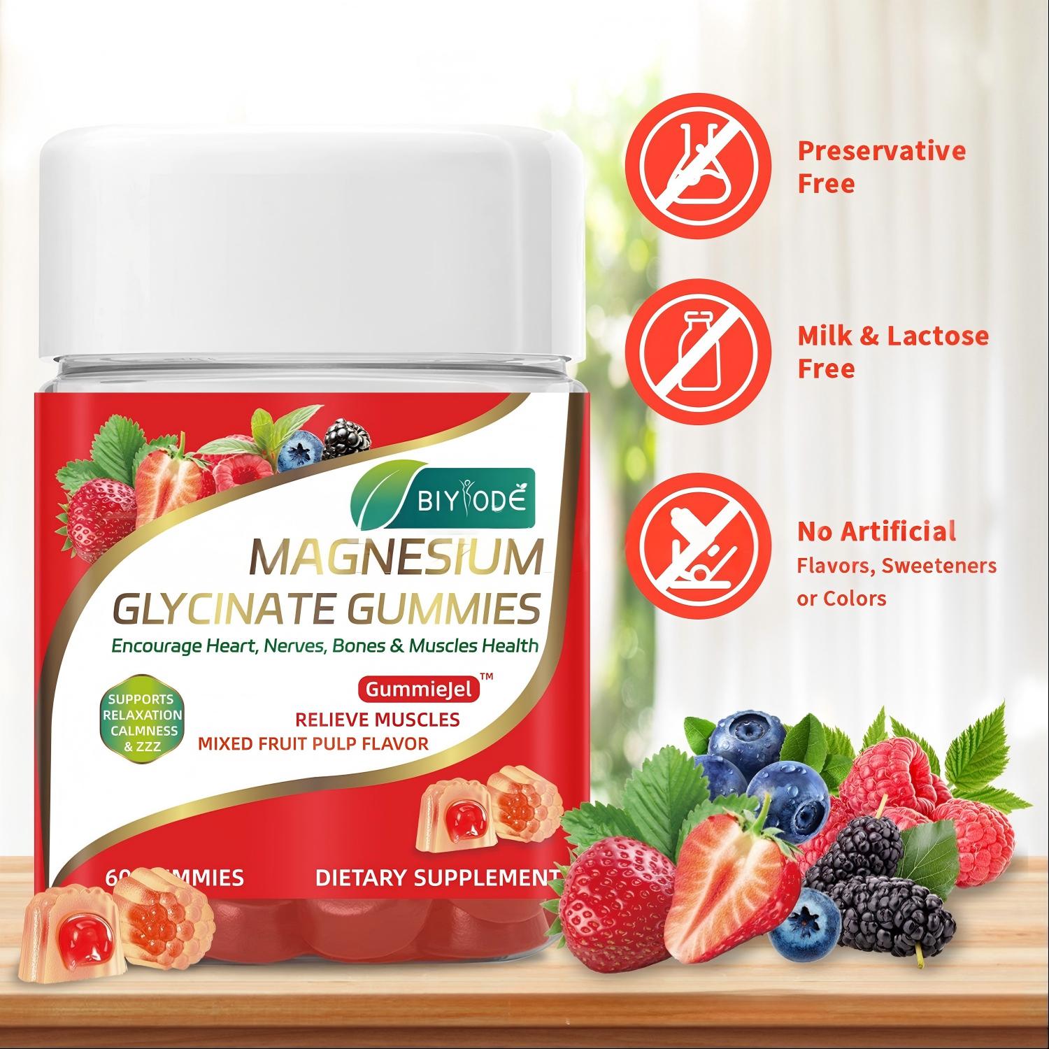 BIYODE Magnesium Glycinate Gummies 400mg, High Absorption Magnesium Supplement for Relaxation, Sleep, Stress & Anxiety Relief, Supports Heart, Nerves, Bones & Muscles, Mixed Fruit Pulp Flavor, Vegan, 60 Gummies