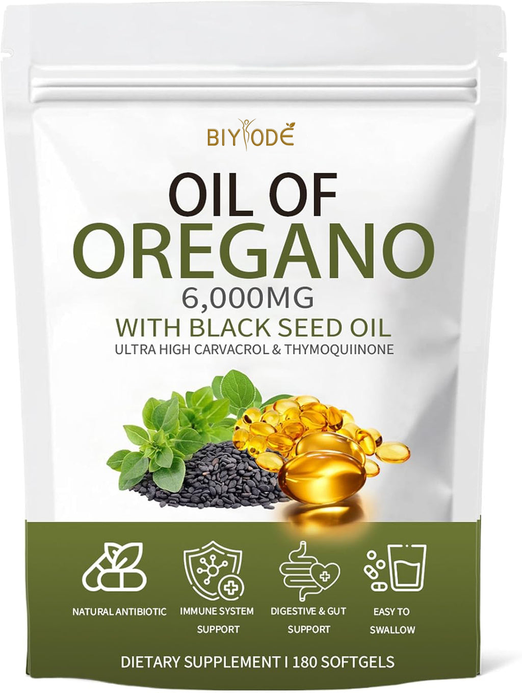 Oil of Oregano with Black Seed Oil, Oil of Oregano Softgels, 6000mg Pure & Natural Supplement, Immune Support | Improving Gut Health | Boosts Energy, Non-GMO, Gluten Free (1)