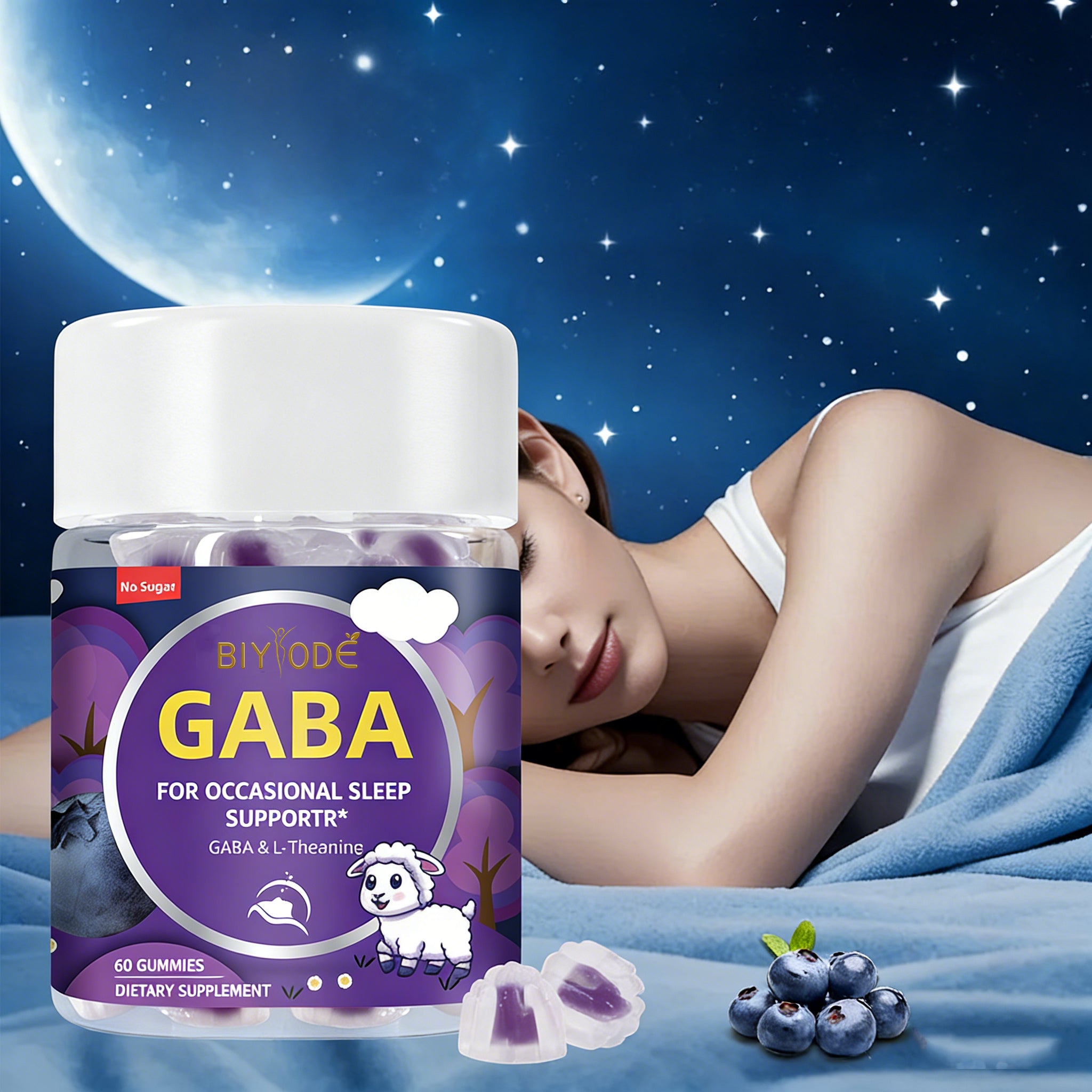 GABA Sleep Gummies with L-Theanine - 60 Count Sugar-Free Gluten-Free Natural Sleep Support Supplement for Occasional Rest, Deeper Sleep & Stress Relief, Easy-Absorb Fermented Formula