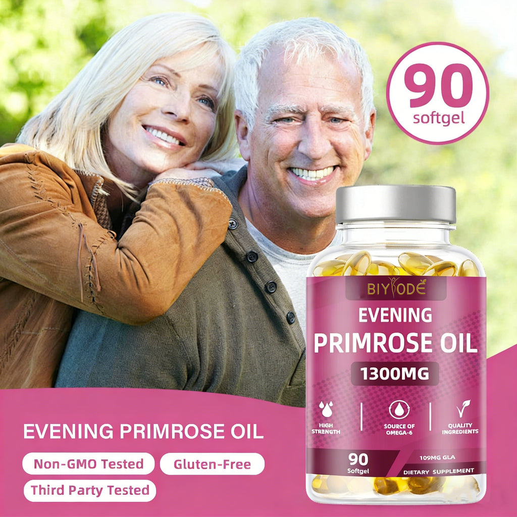 Evening Primrose Oil 1300mg Softgels - 90 Count, 109mg GLA Omega-6 Supplement for Healthy Skin, Hormone Support (PMS & Menopause), Non-GMO, Gluten-Free, Third-Party Tested