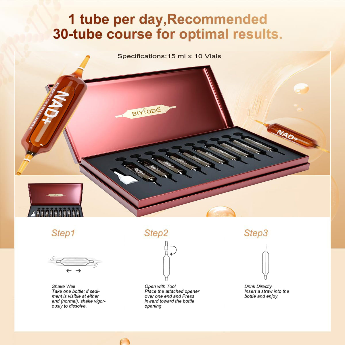 NAD+ 1200mg Liquid Supplement with Nicotinamide Riboside, PQQ & Grape Seed Extract for Cellular Vitality, Energy Metabolism & Antioxidant Support – 10 Liquid Vials