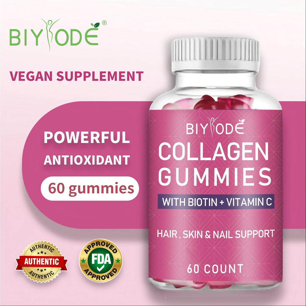 Collagen Gummies with Biotin + Vitamin C | Hair, Skin & Nail Support | 60 Count | Vegan Supplement | Powerful Antioxidant | FDA Approved