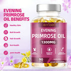 Evening Primrose Oil 1300mg Softgels - 90 Count, 109mg GLA Omega-6 Supplement for Healthy Skin, Hormone Support (PMS & Menopause), Non-GMO, Gluten-Free, Third-Party Tested