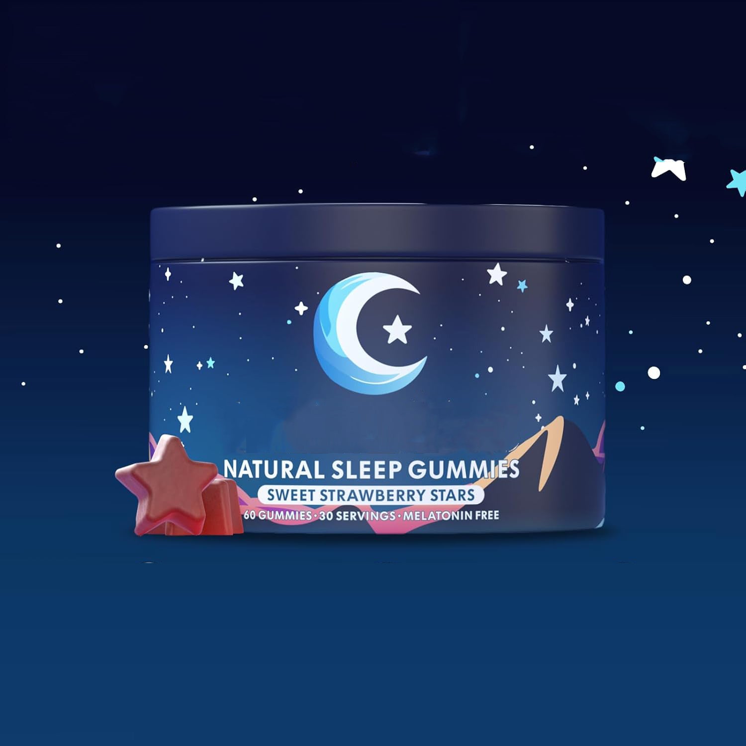 Natural Sleep Gummies - Made in USA - With 5-HTP, L-Theanine, Magnesium & Valerian Root - Melatonin Free - Vegan - Halal - Sugar, Gluten Free - Sweet Strawberry - 60 Gummies - 30 Servings