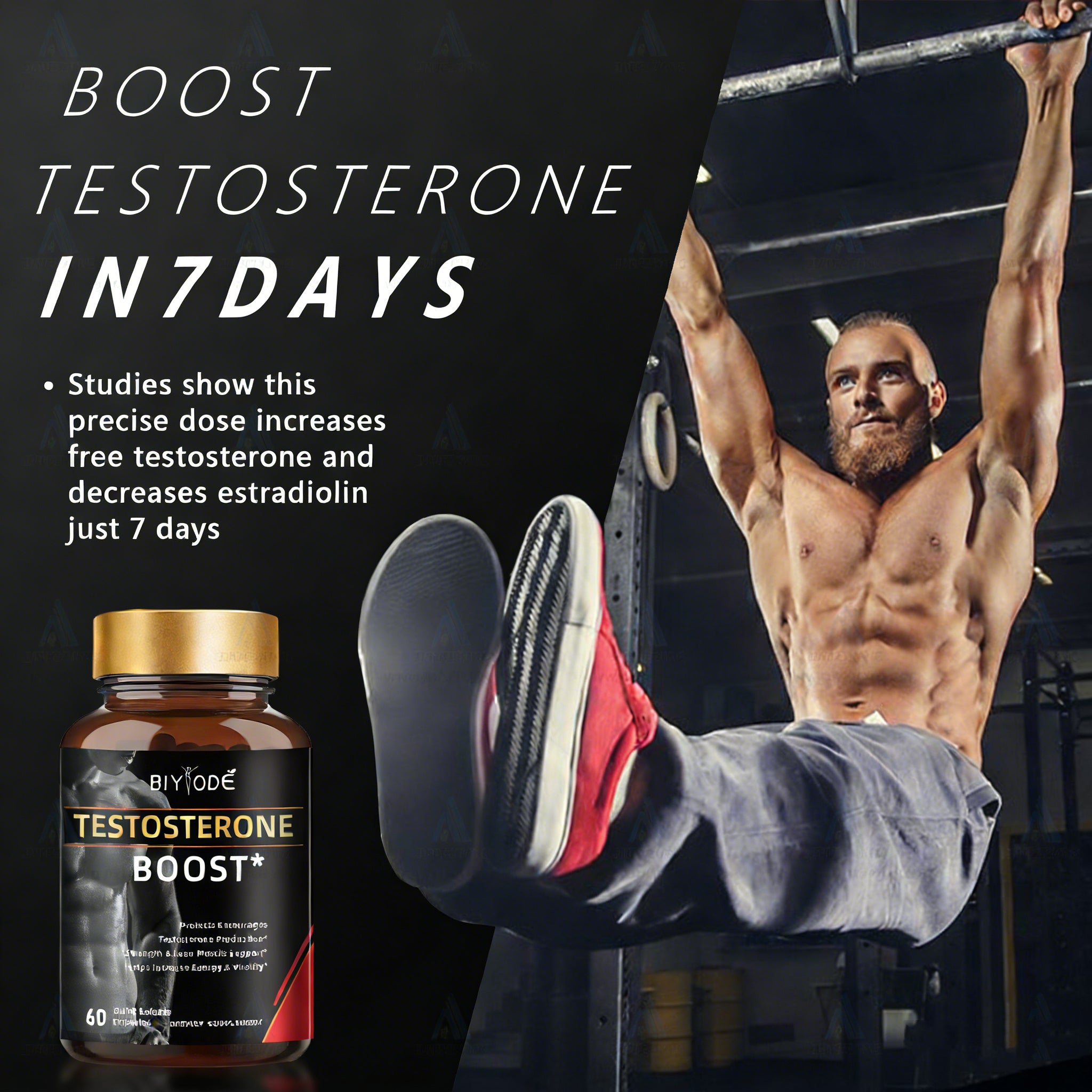 Testosterone Booster for Men - 60 Quick Release Capsules, 7 Days Fast Results to Boost Testosterone, Energy, Stamina, Muscle Growth & Performance, 230% NO Enhancement for Healthy Blood Flow