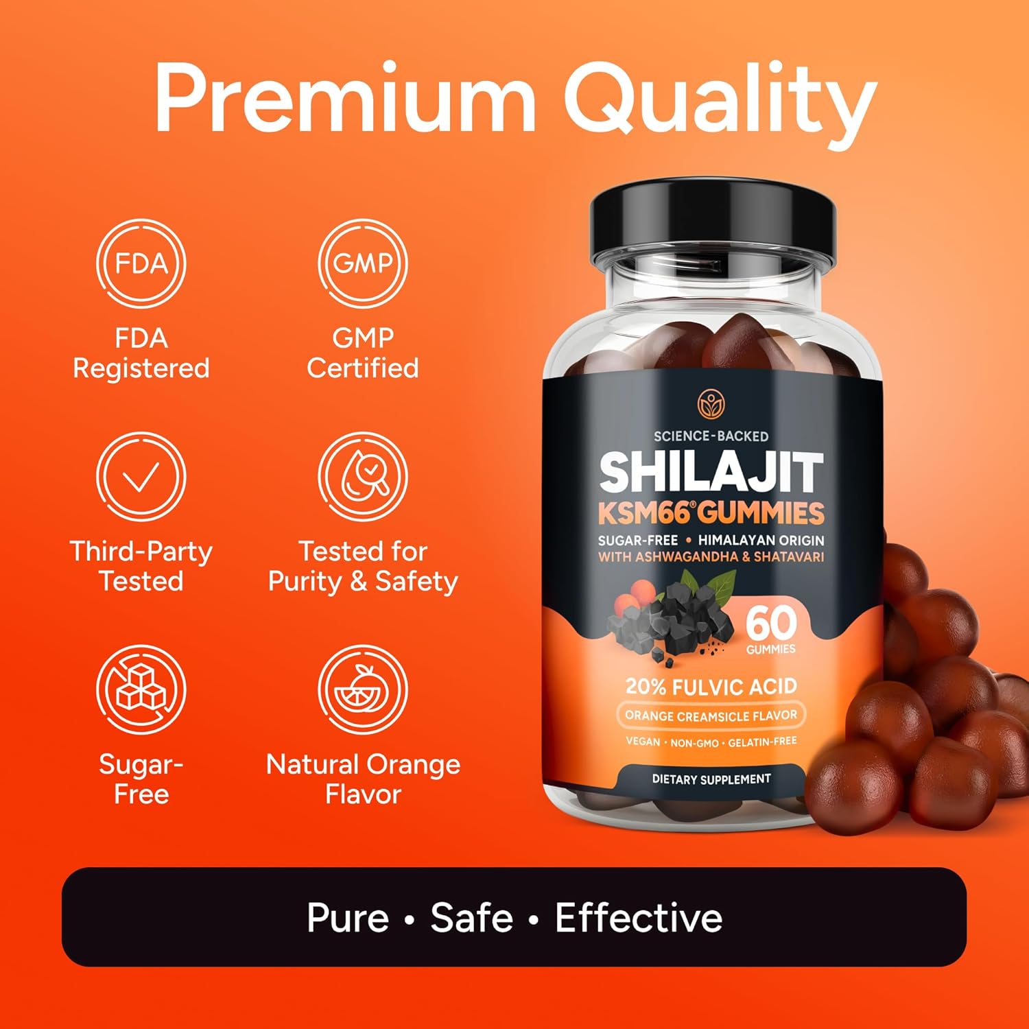 Himalayan Shilajit Gummies for Men & Women - Shilajit with KSM-66 Ashwagandha & Shatavari for Energy, Hormone & Stress Support - Vegan, Sugar-Free, Non-GMO Adaptogens - Black Currant Inspired - 60ct