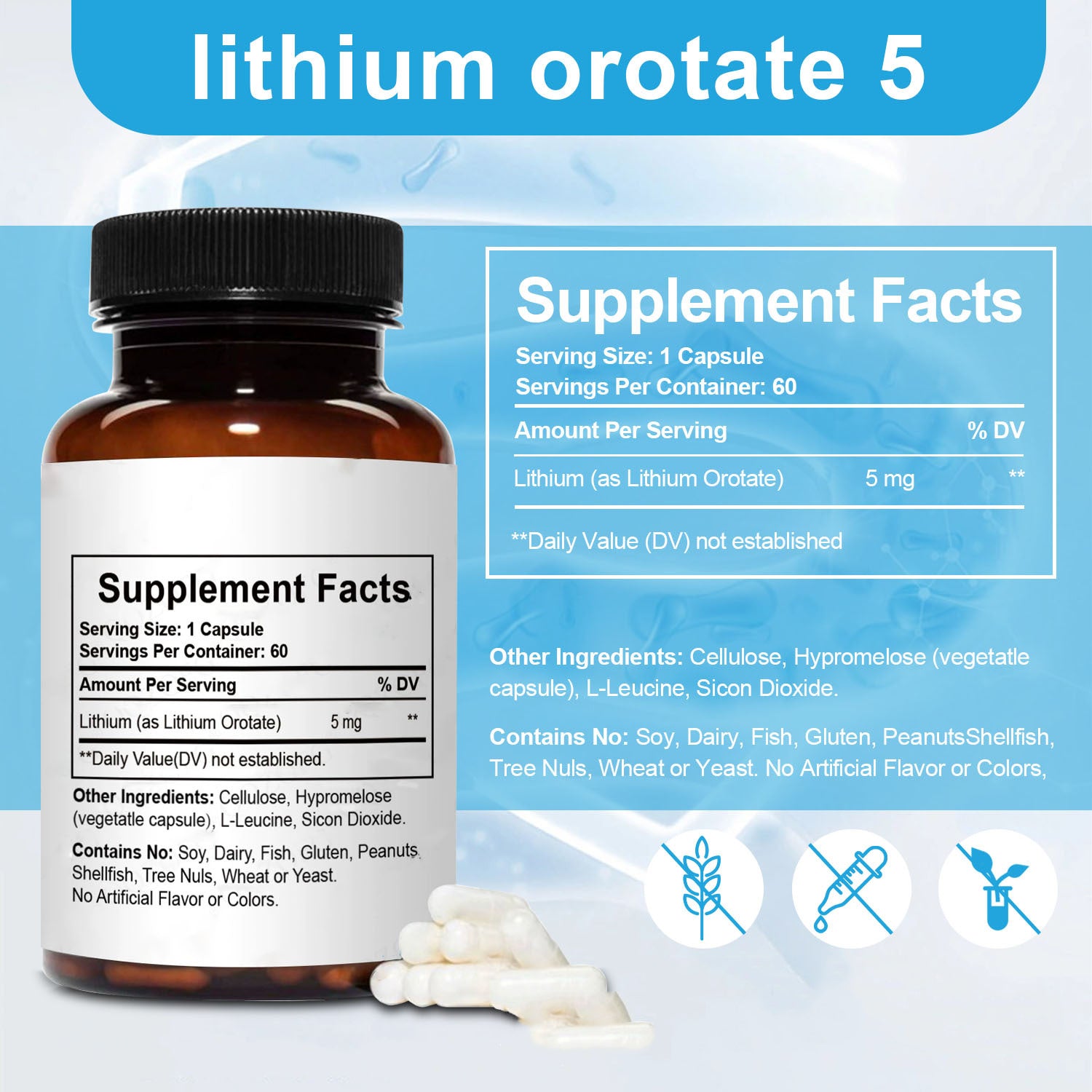 Lithium Orotate Intestinal Capsules Health Care Body Supplements