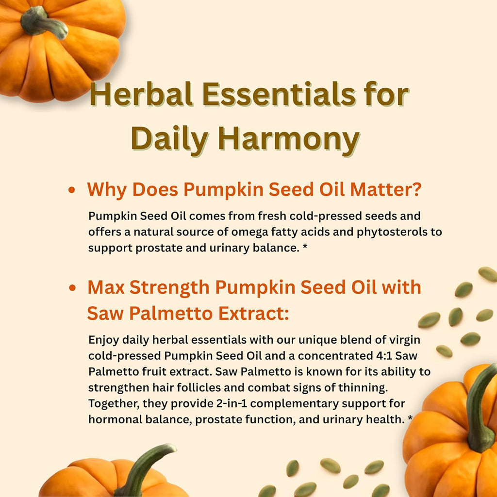 Pumpkin Seed Oil with Saw Palmetto 300 Softgels | Cold Pressed, Pure Virgin Oil, Essential Fatty Acids & Phytosterols | Non-GMO
