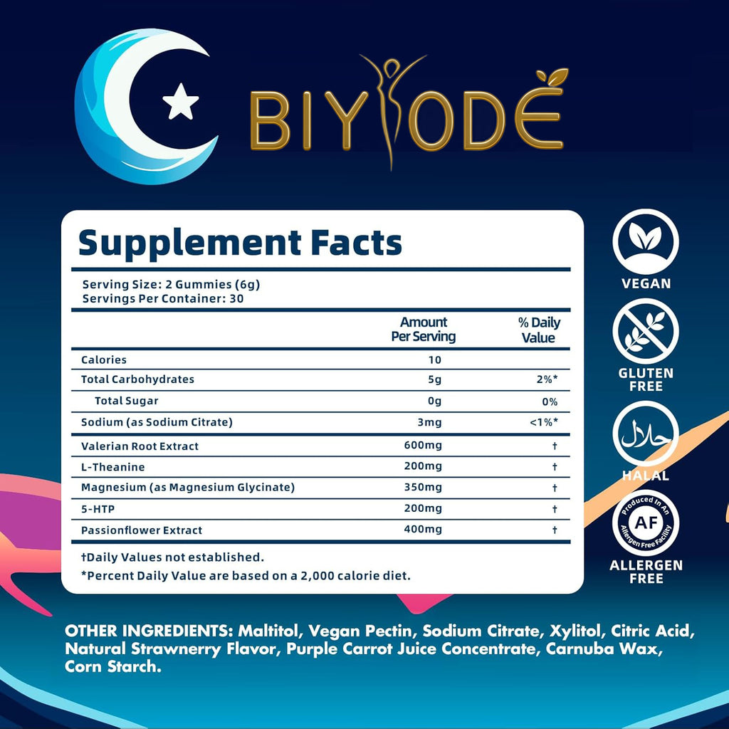 Natural Sleep Gummies - Made in USA - With 5-HTP, L-Theanine, Magnesium & Valerian Root - Melatonin Free - Vegan - Halal - Sugar, Gluten Free - Sweet Strawberry - 60 Gummies - 30 Servings