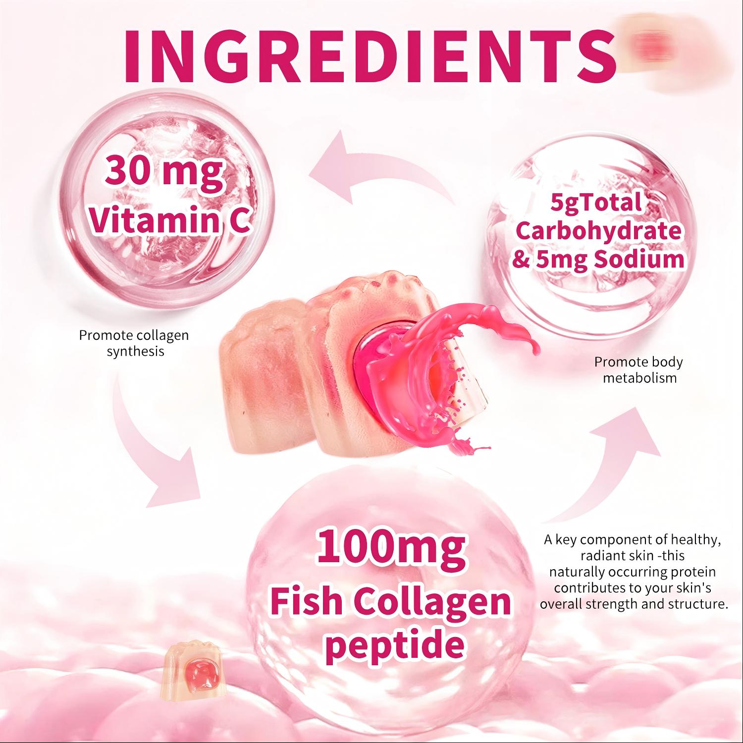 BIYODE Collagen Gummies 60 Count, Strawberry Flavor Sugar Free Supplement with 100mg Fish Collagen Peptides & Vitamin C, Supports Skin Hydration, Reduces Fine Lines, Boosts Skin, Hair & Nail Health, Promotes Joint Support, Vegan Dietary Supplement