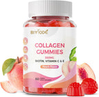 Collagen Gummies with Biotin, Vitamin C & E, Hydrolyzed Collagen Peptides for Hair, Skin & Nail Support, Peach Flavor, Sugar Free, Gluten Free, 30 Day Supply