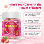 BIYODE Collagen Gummies 60 Count, Strawberry Flavor Sugar Free Supplement with 100mg Fish Collagen Peptides & Vitamin C, Supports Skin Hydration, Reduces Fine Lines, Boosts Skin, Hair & Nail Health, Promotes Joint Support, Vegan Dietary Supplement