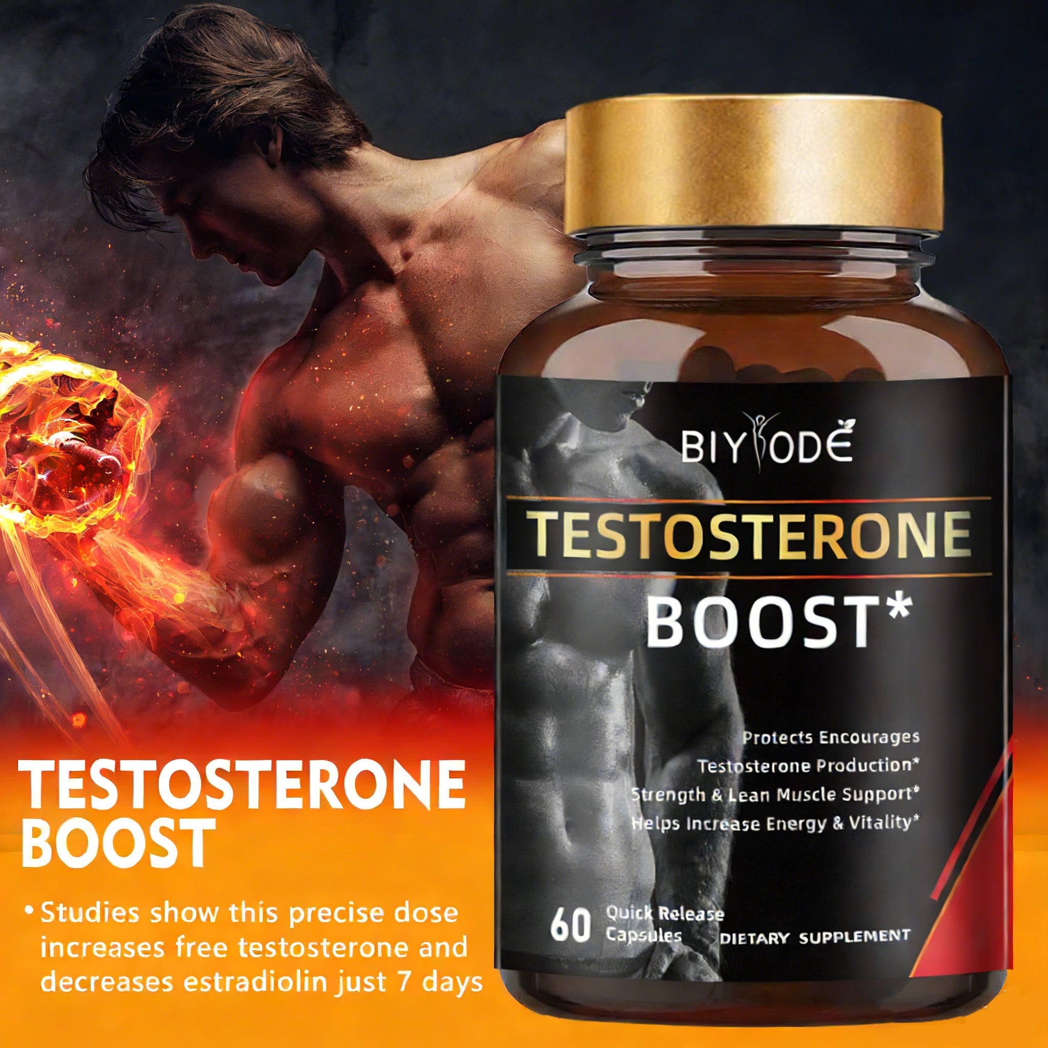 Testosterone Booster for Men - 60 Quick Release Capsules, 7 Days Fast Results to Boost Testosterone, Energy, Stamina, Muscle Growth & Performance, 230% NO Enhancement for Healthy Blood Flow
