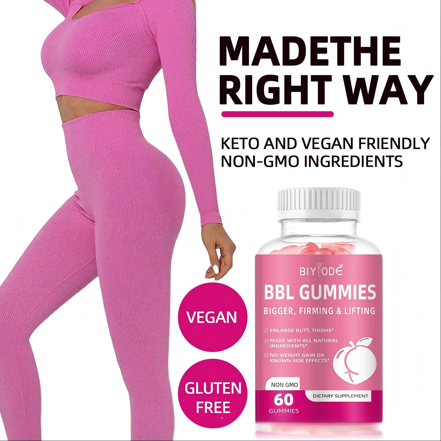 BIYODE BBL GUMMIES for Butt Enhancement - Bigger, Firming & Lifting, All Natural Butt Growth Supplement with Phytoestrogens, Hormone Balance Herbs, Collagen - Vegan, Keto Friendly, Gluten Free, Non-GMO, 60 Gummies