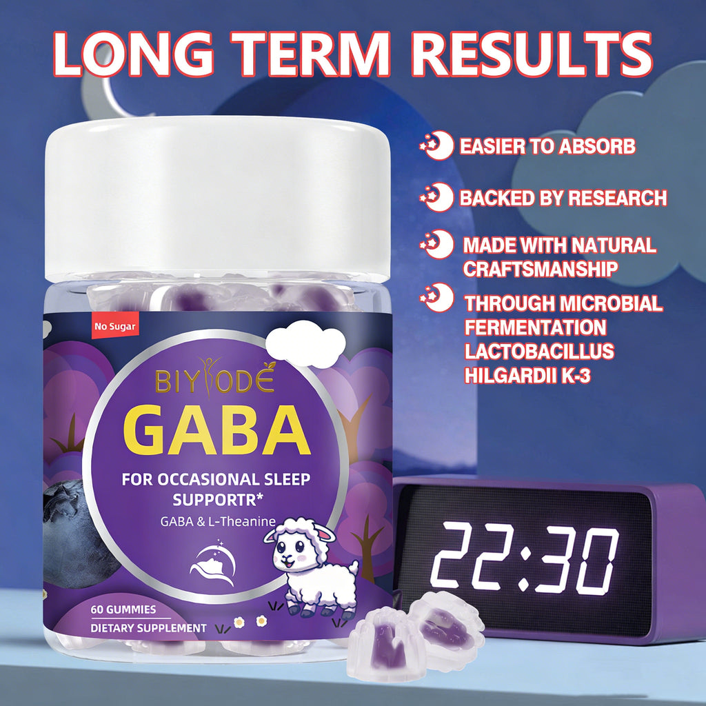 GABA Sleep Gummies with L-Theanine - 60 Count Sugar-Free Gluten-Free Natural Sleep Support Supplement for Occasional Rest, Deeper Sleep & Stress Relief, Easy-Absorb Fermented Formula