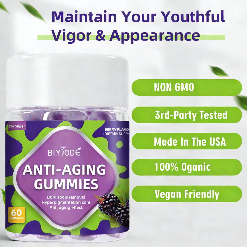 Anti-Aging Gummies with Collagen & Phytoceramides - 60 Sugar-Free Berry Flavor Supplement, Organic Vegan Anti-Aging Gummies for Skin Firmness, Fine Lines & Hyperpigmentation, Non-GMO
