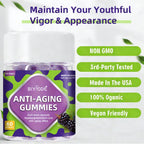 Anti-Aging Gummies with Collagen & Phytoceramides - 60 Sugar-Free Berry Flavor Supplement, Organic Vegan Anti-Aging Gummies for Skin Firmness, Fine Lines & Hyperpigmentation, Non-GMO