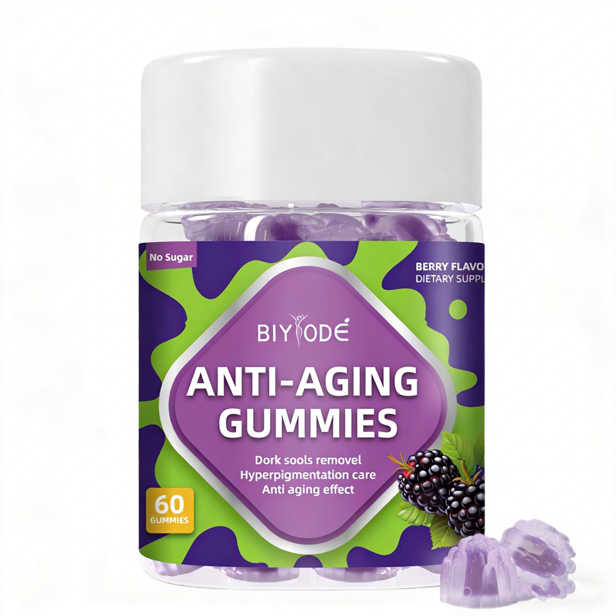 Anti-Aging Gummies with Collagen & Phytoceramides - 60 Sugar-Free Berry Flavor Supplement, Organic Vegan Anti-Aging Gummies for Skin Firmness, Fine Lines & Hyperpigmentation, Non-GMO