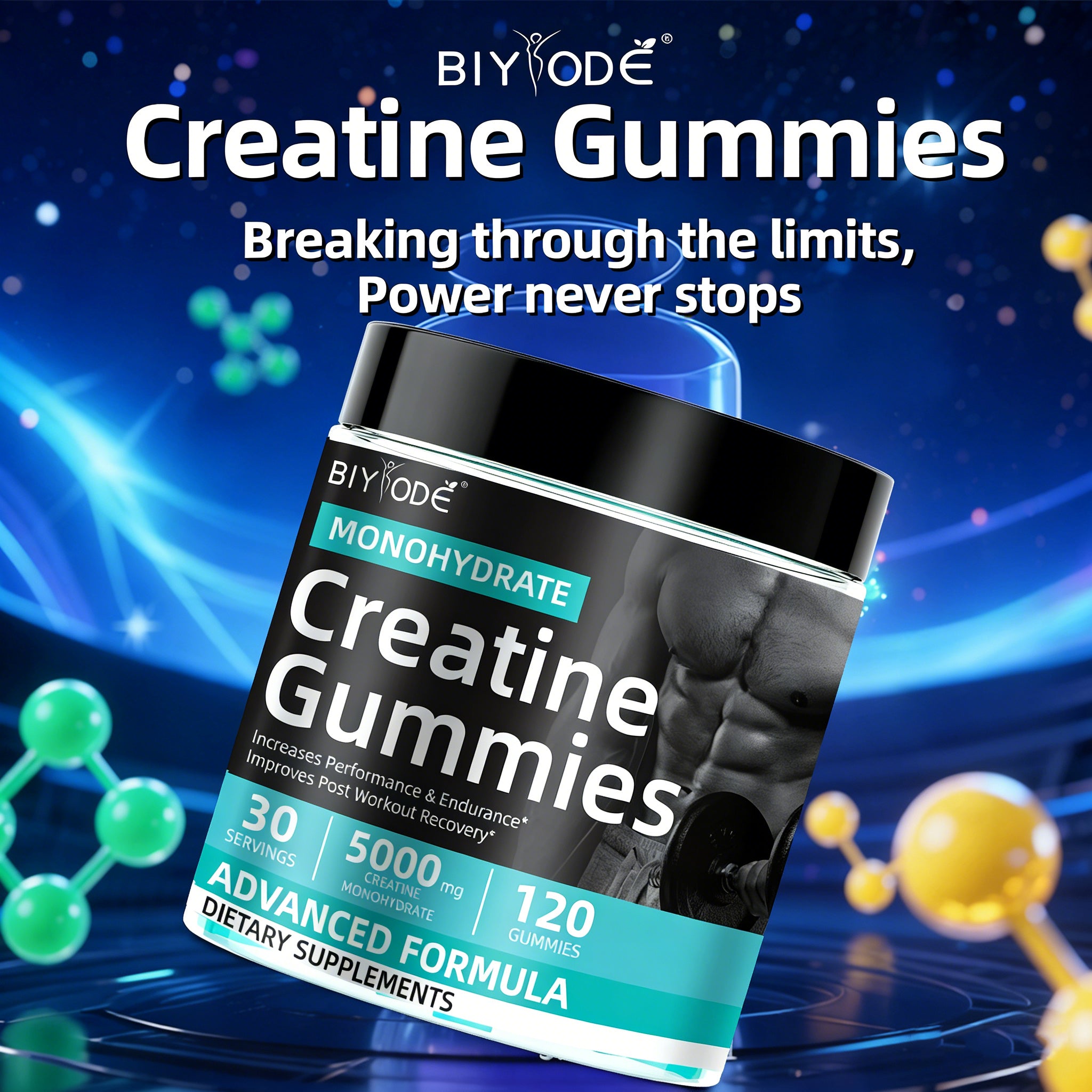 Creatine Monohydrate Gummies - 5000mg Per Serving, 120 Count (30 Servings) Creatine Supplements for Men & Women, Boost Workout Performance, Endurance & Post-Workout Recovery, Advanced Formula Dietary Supplement