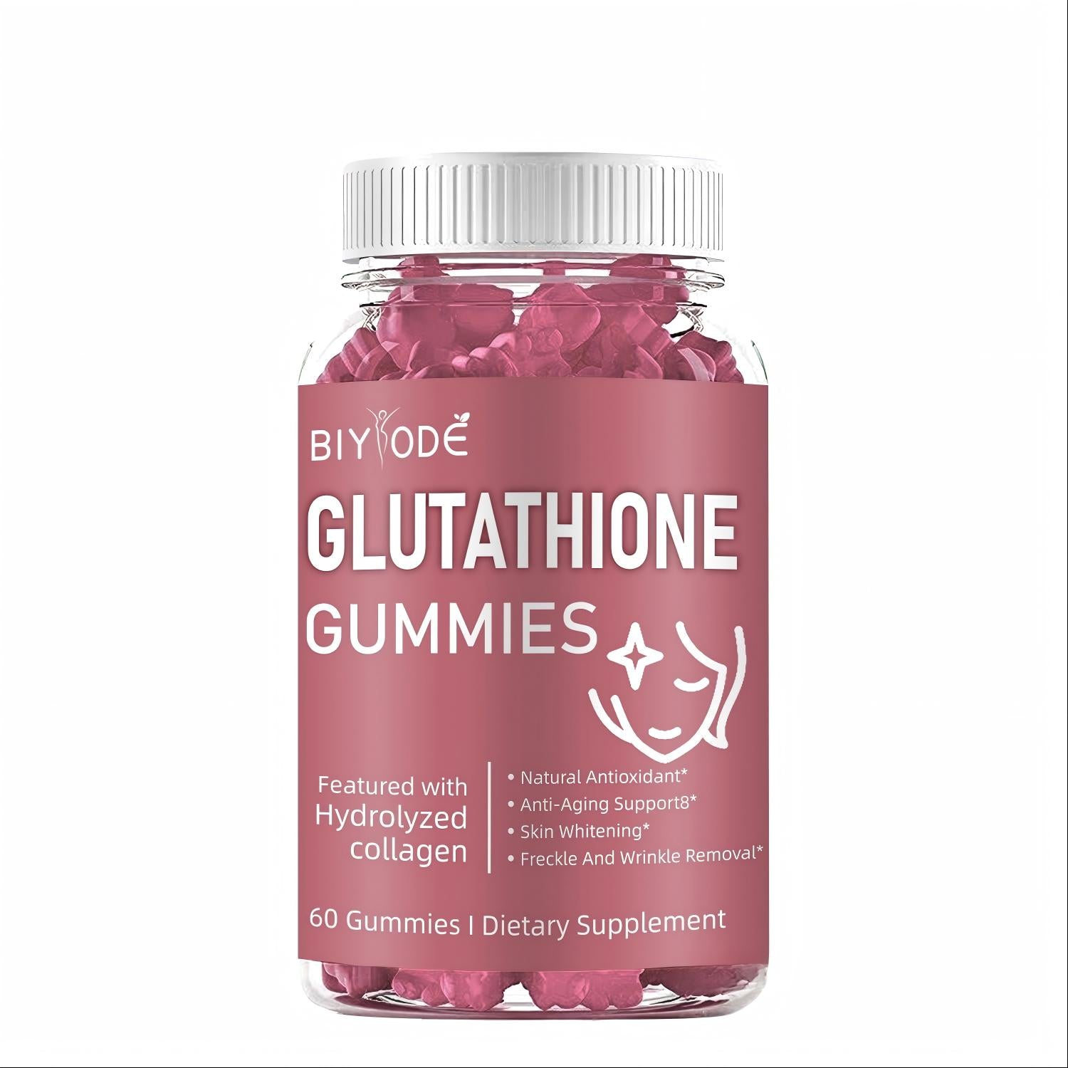 BIYODE Glutathione Gummies 500mg with Hydrolyzed Collagen, 60 Count, High Potency Skin Whitening & Anti-Aging Supplement, Natural Antioxidant for Freckle & Wrinkle Reduction, Sugar Free, Gluten Free, Vegan, 60 Gummies