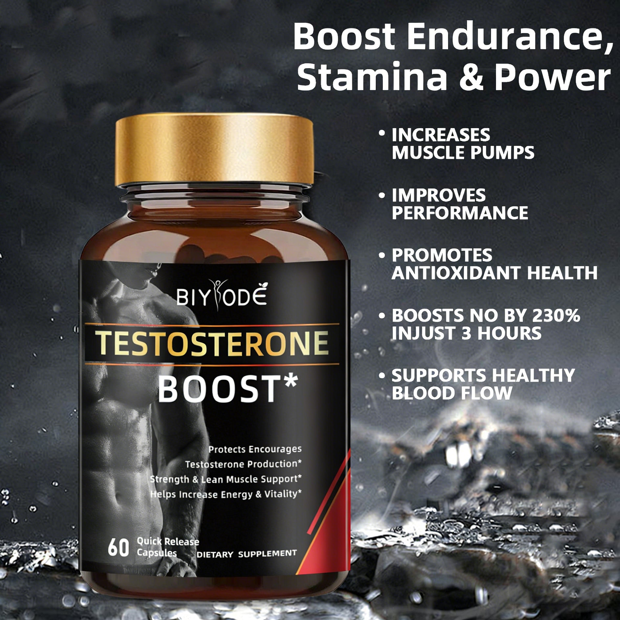 Testosterone Booster for Men - 60 Quick Release Capsules, 7 Days Fast Results to Boost Testosterone, Energy, Stamina, Muscle Growth & Performance, 230% NO Enhancement for Healthy Blood Flow